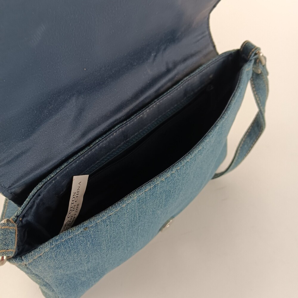 Womens Solid Blue Rectangular Shaped Studded Denim Shoulder Bag - Picture 8 of 13
